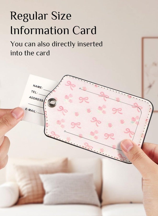 Seorsok 2Pcs Luggage Travel Tags for Suitcases,Pink Bow PU Leather Name Tag with Privacy Cover&ID Label Address Card and Durable Metal Ring Suitable for Men Women Handbags Backpack,Blooming Rose - Image 4